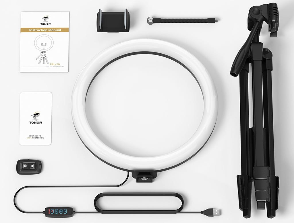 tonor-trl-20-selfie-ring-light-tripod-stand-package-contents