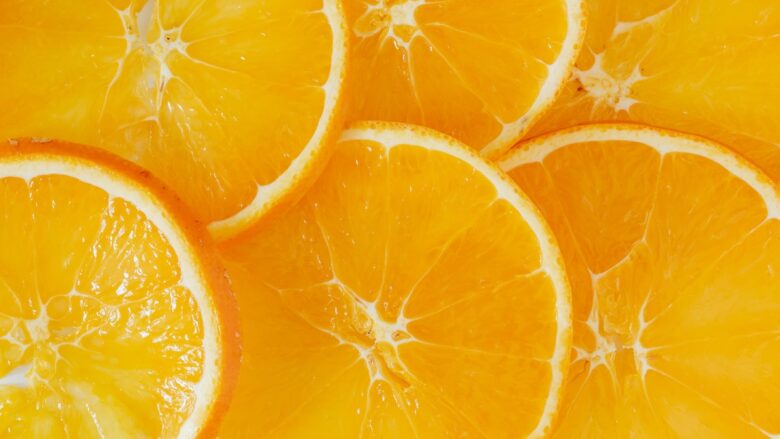 A close up of orange slices.